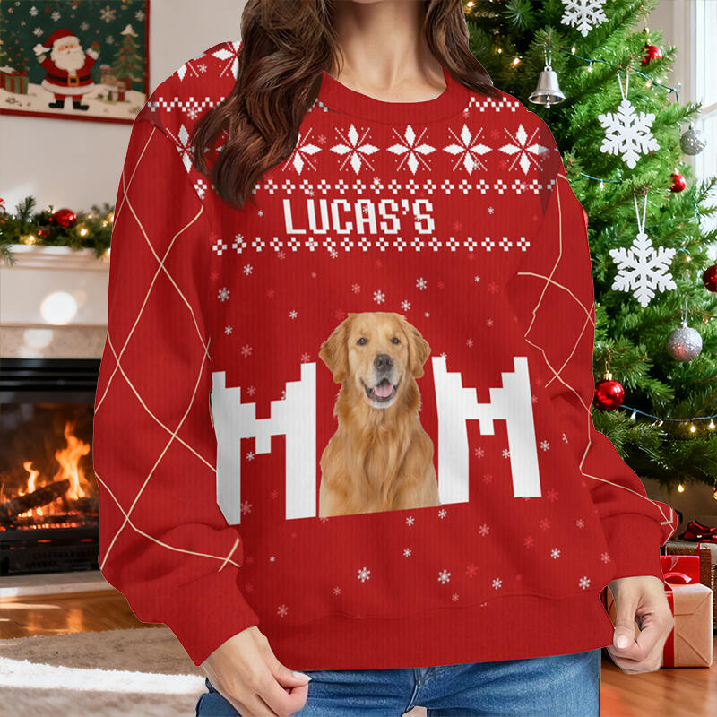Personalized Ugly Sweater Unisex Pet's Mom Custom Photo Red Style Design Christmas Gift for Pet Lovers
