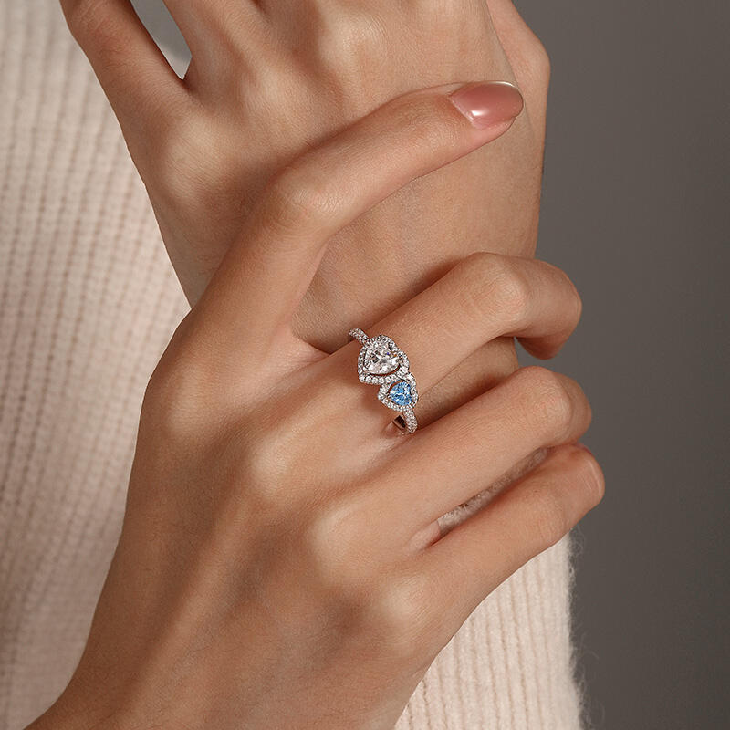 Jeulia Custom Halo Double Heart Birthstone Engagement Ring