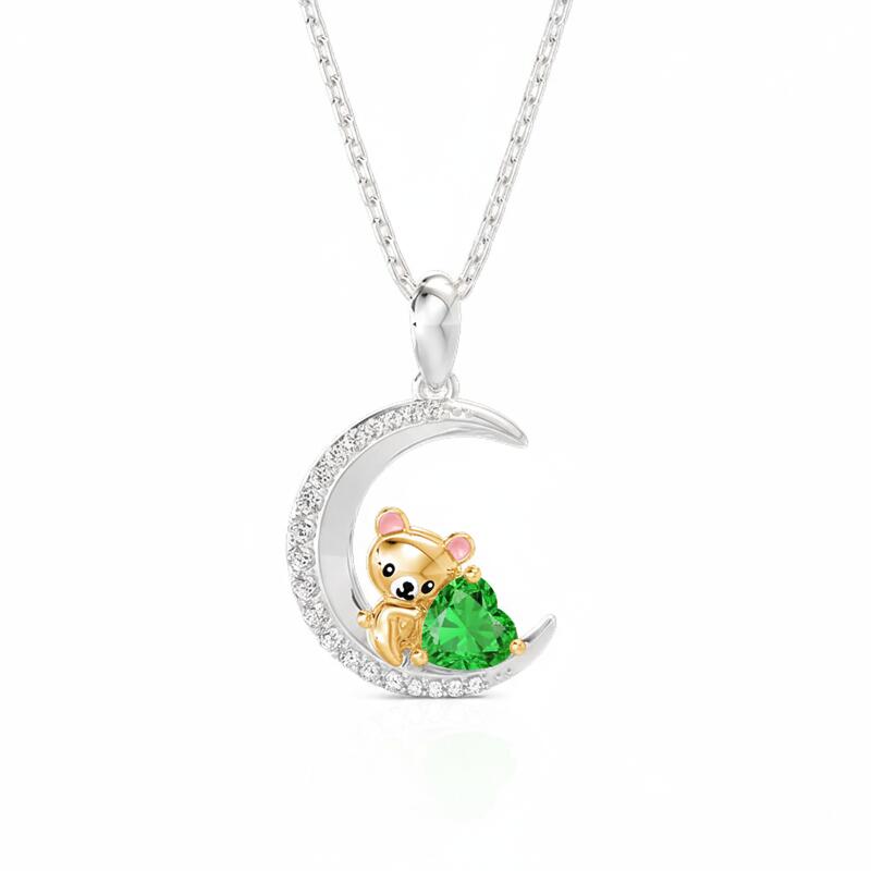 Jeulia Hug Me Custom Teddy Bear Moon Necklace With Birthstone