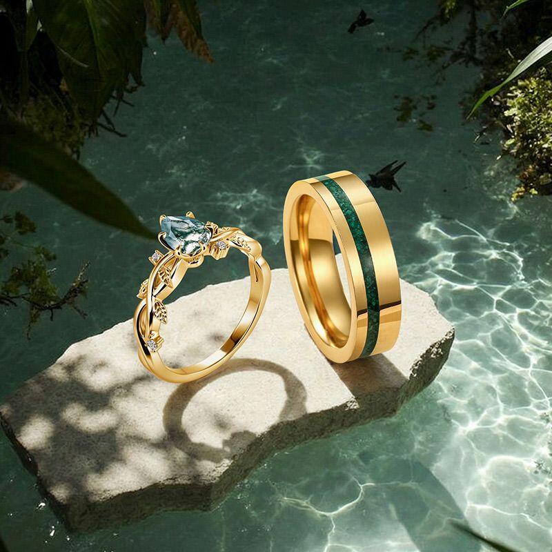Nature Inspired Gold Matching Couple Rings Set