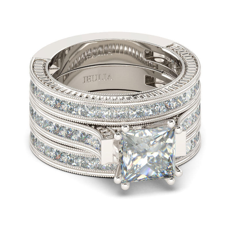 Jeulia 3PC Princess Cut Sterling Silver Ring Set
