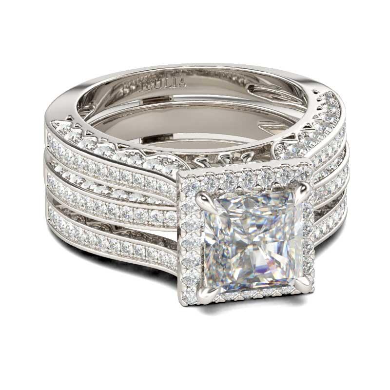 Jeulia Halo Princess Cut Sterling Silver Ring Set