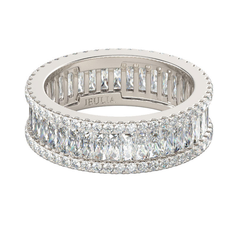 Jeulia Anel de casamento feminino baguete em prata de lei