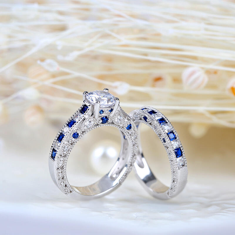 Jeulia Vintage Round Cut Sterling Silver Ring Set