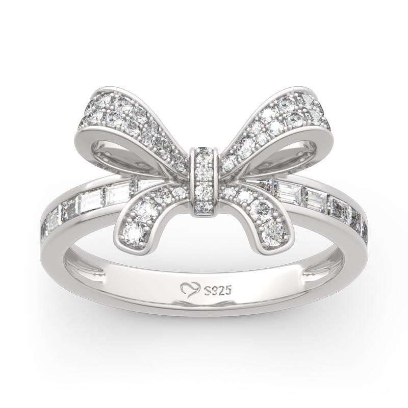 Jeulia Bowknot Design Round and Emerald Cut Sterling Silver Ring