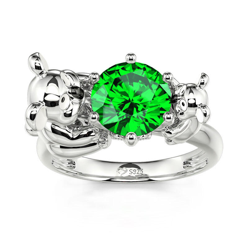 Jeulia Hug Me ママ & ベビー コアラ ラウンドカット シルバーリング