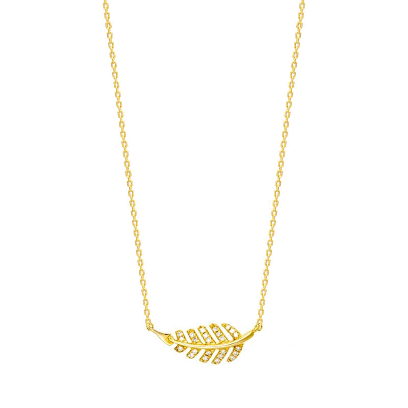 Jeulia Leaf Round Cut Sterling Silver Necklace