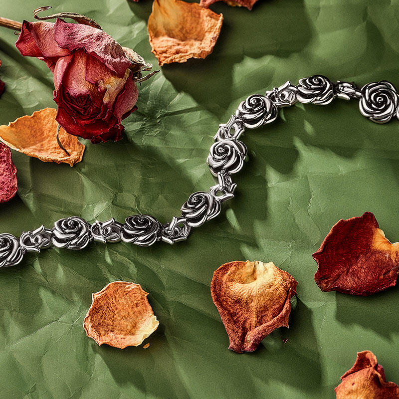 Jeulia "Roses" Flower Sterling Silver Bracelet (195mm)