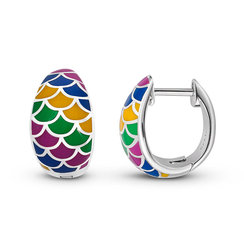 Jeulia Pendientes de patrón geométrico con esmalte multicolor de plata de ley