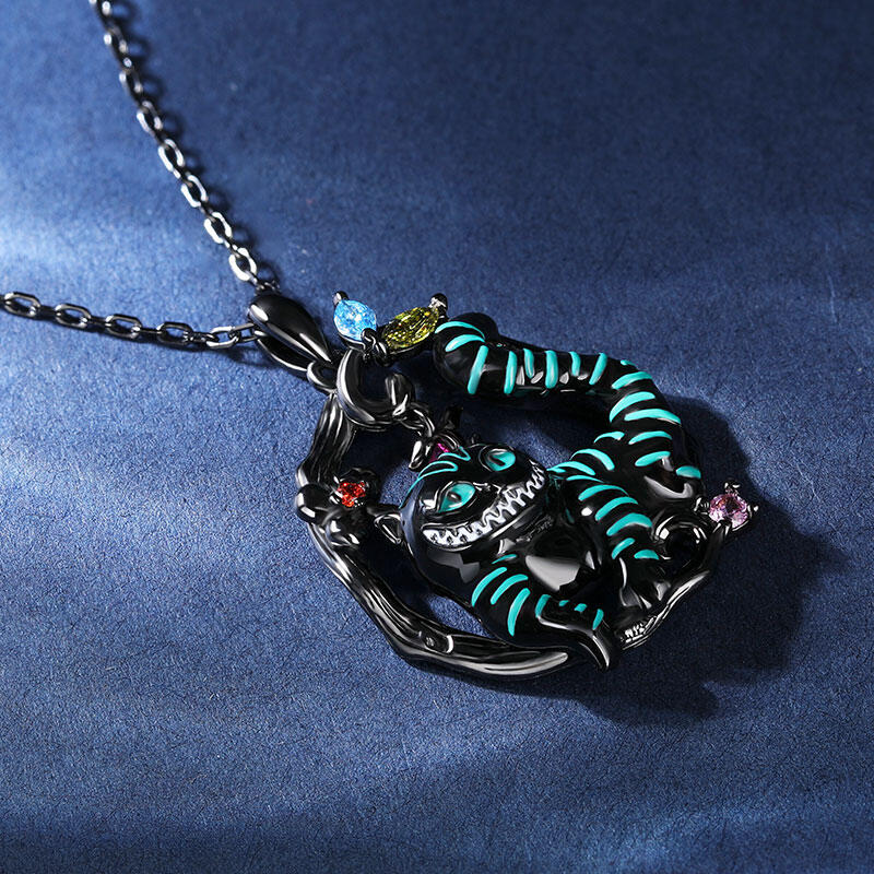 Jeulia "Disappearing Secret" Cat Enamel Sterling Silver Necklace
