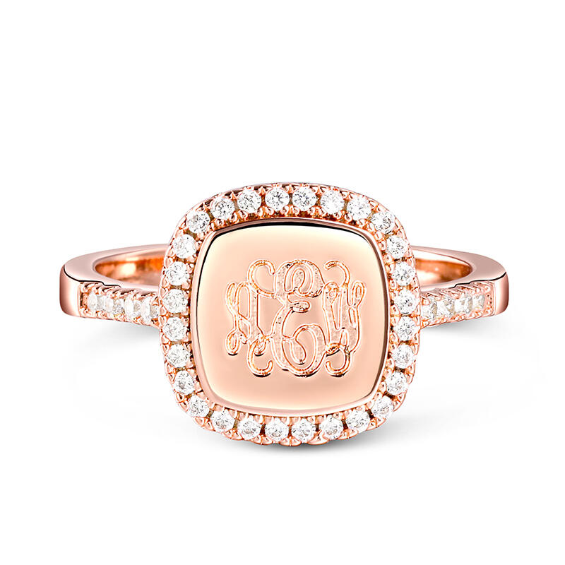 Jeulia Halo Square Monogram Personalized Sterling Silver Ring
