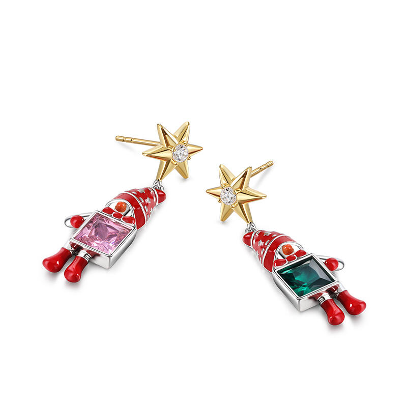 Jeulia Brincos de Prata Esterlina com Esmalte Querido Papai Noel de Desenho Animado