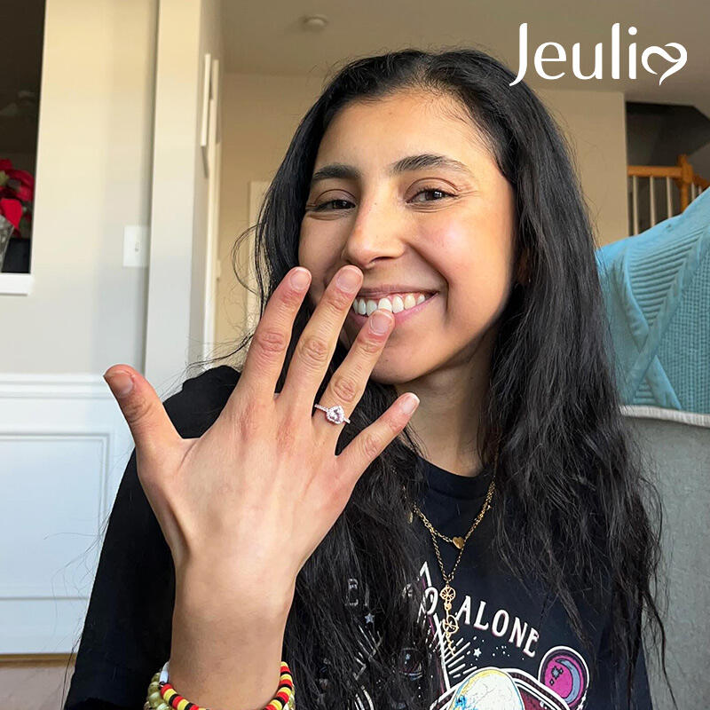 Jeulia Halo Heart Cut Synthetic Morganite Sterling Silver Ring