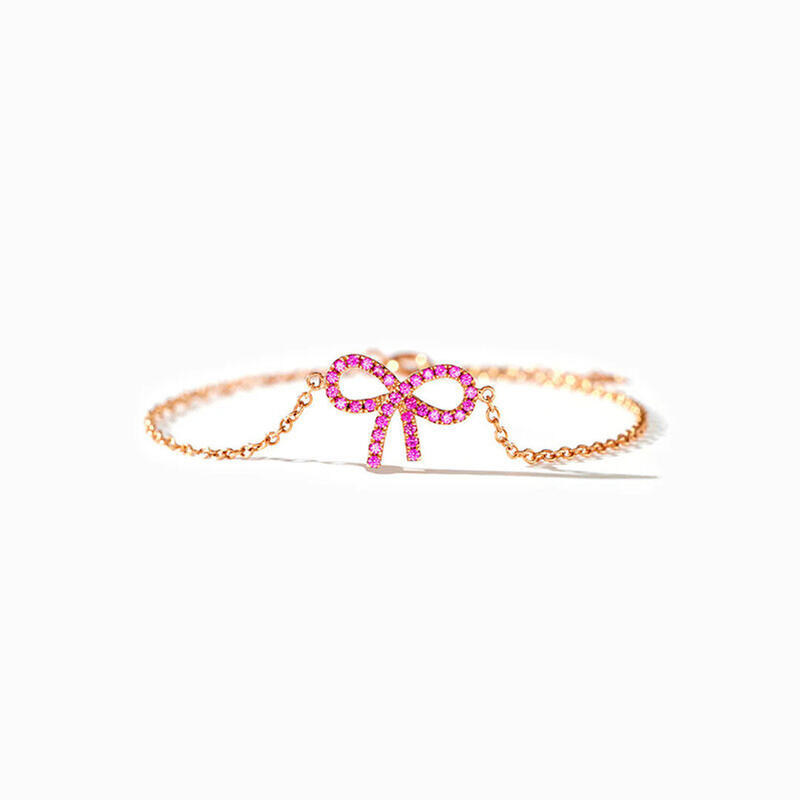 Jeulia Simple Pink Pave Bow Bracelet