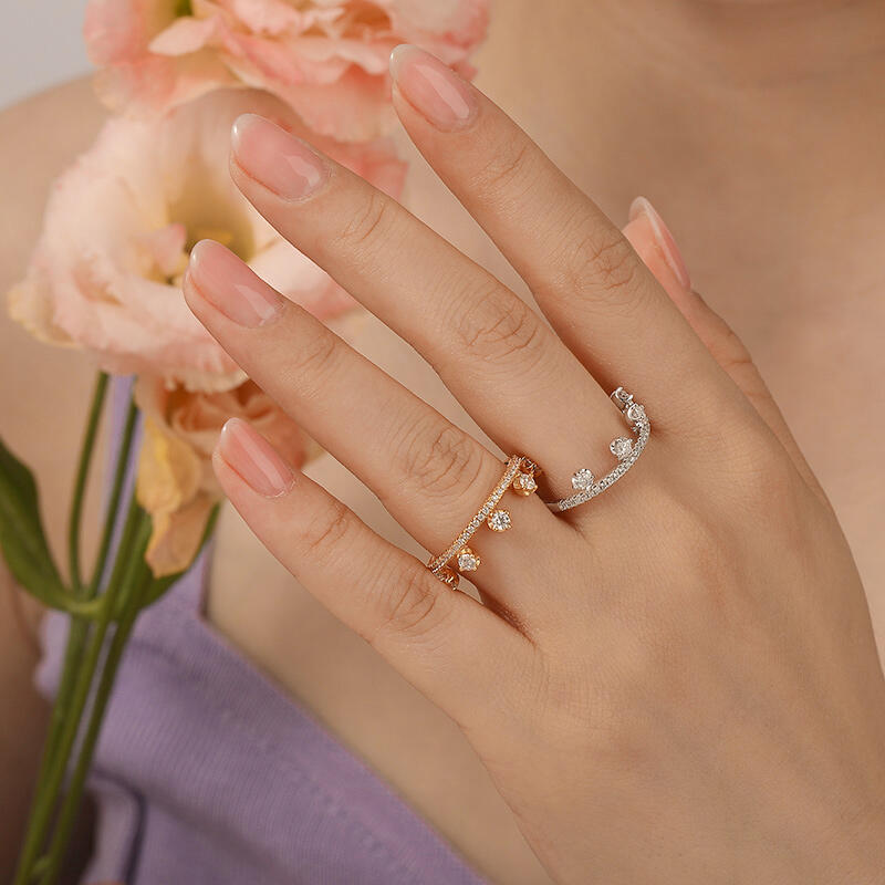 Jeulia Unique Dewdrop Two Tone Puzzle Ring Set