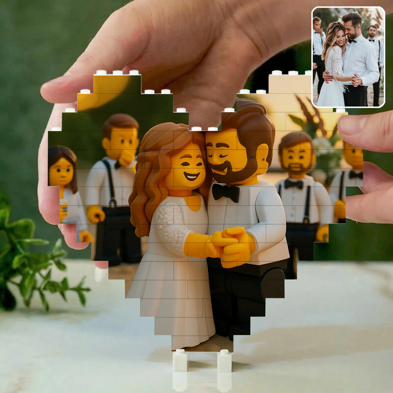 Rompecabezas de bloques de construcción con foto de estilo de dibujos animados personalizado, regalo divertido para bodas