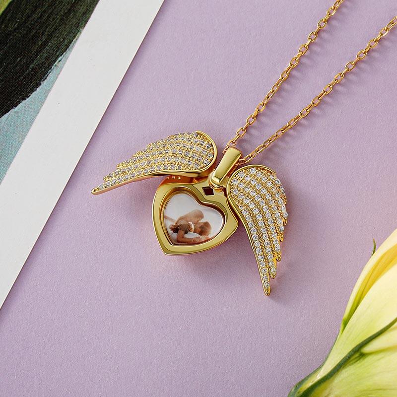 Jeulia Collier Photo Personnalisée Ailes d'Ange en Argent Sterling