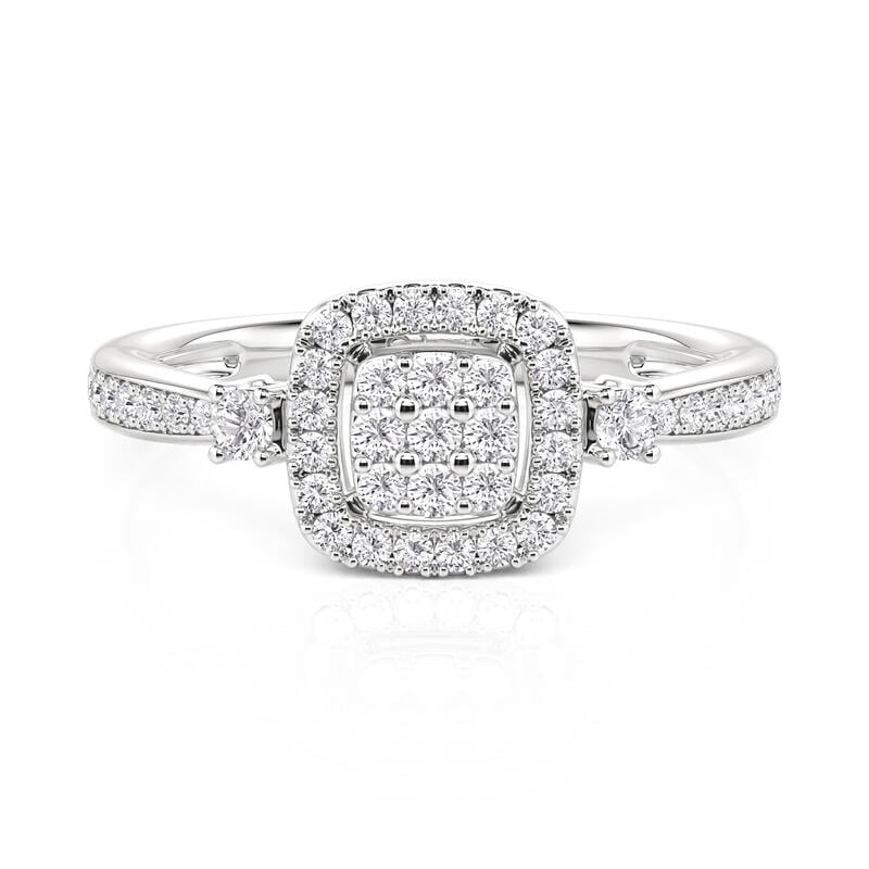Jeulia Minimalist Three Stone Halo Square Engagement Ring - Jeulia Jewelry