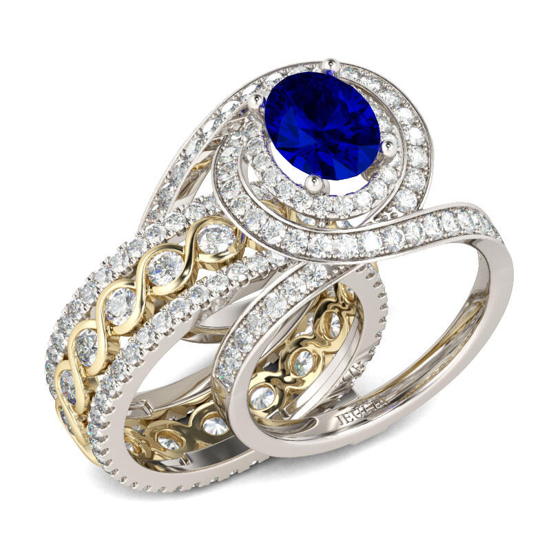 Jeulia Conjunto de anéis ovais largos cortados em prata de lei