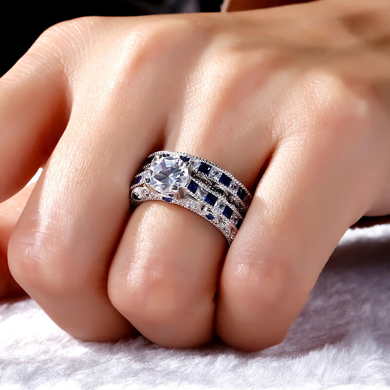 Jeulia Vintage Round Cut Sterling Silver Ring Set