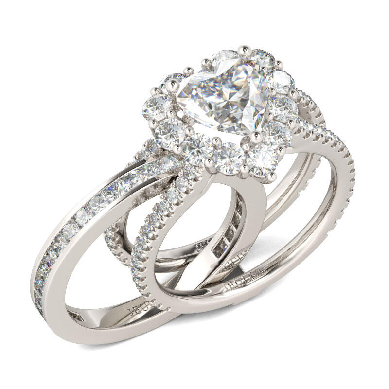 Jeulia Halo Heart Cut Sterling Silver Ring Set