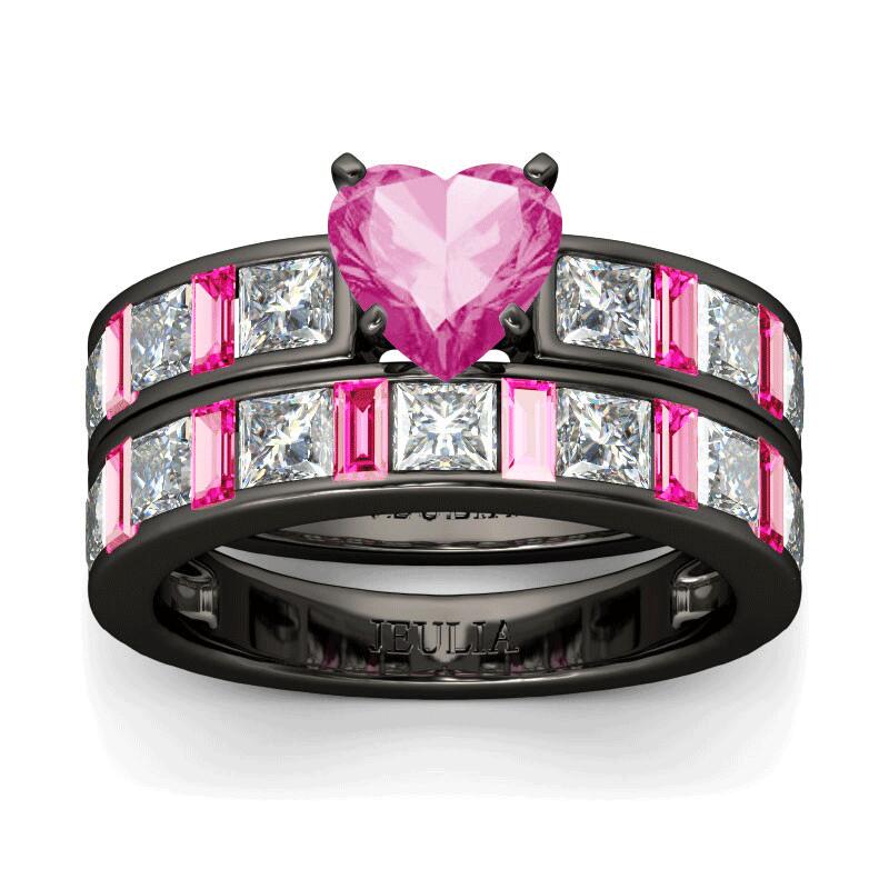 Jeulia Heart Cut Sterling Silver Ring Set