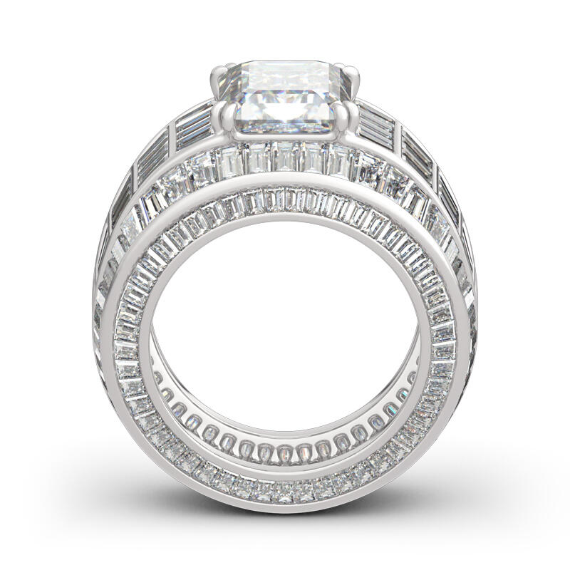 Jeulia Wide Shank Emerald Cut Sterling Silver Ring