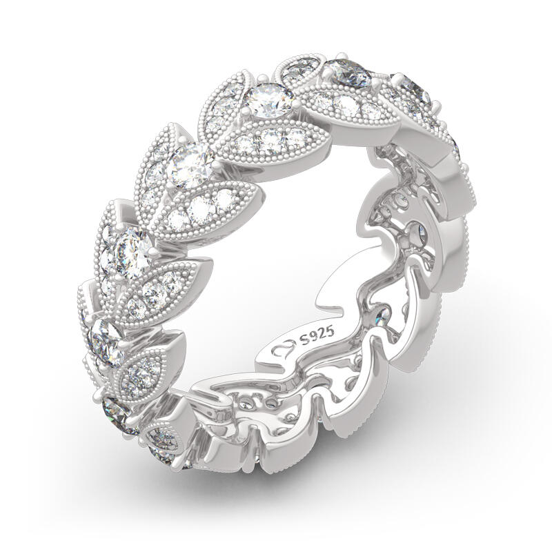 Jeulia "Ears of Wheat" Round Cut Sterling Silver Women's Band