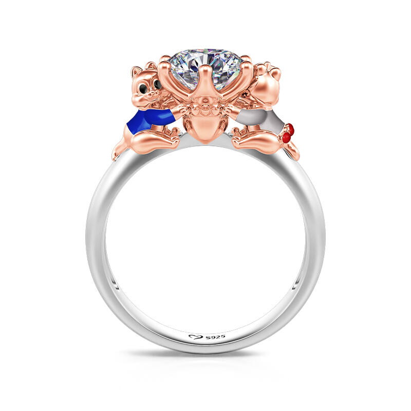 Jeulia Hug Me "Happiness Is a Warm Hug" Chipmunk Couple Sterling Silver Ring