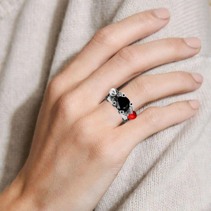 Jeulia Hug Me "Skull Par" Rund Sterling Silver Utbytbar Ring Set