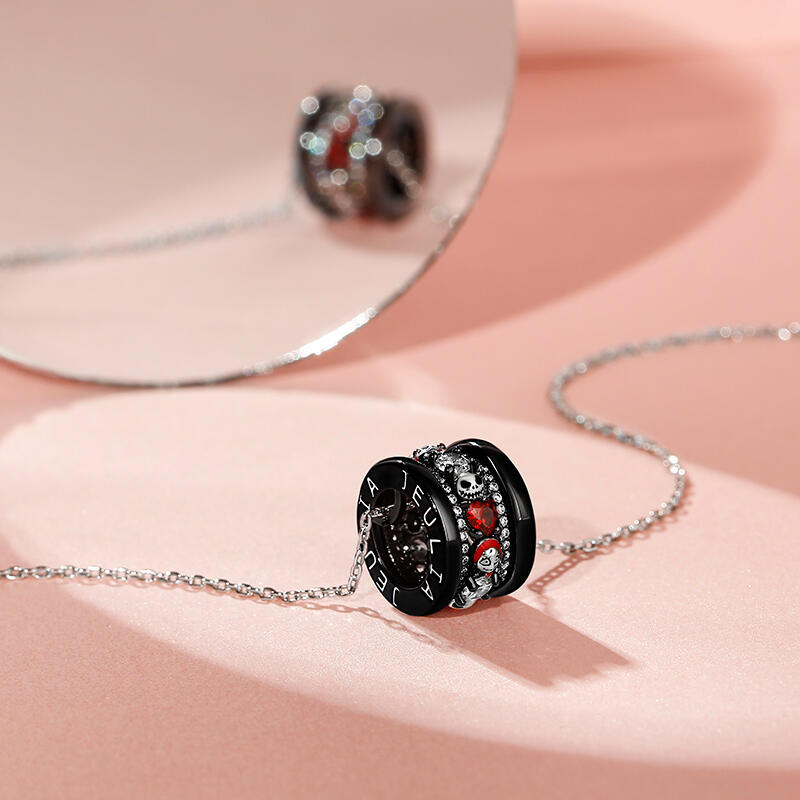 Jeulia "Skull Couple" Heart Cut Sterling Silver Necklace