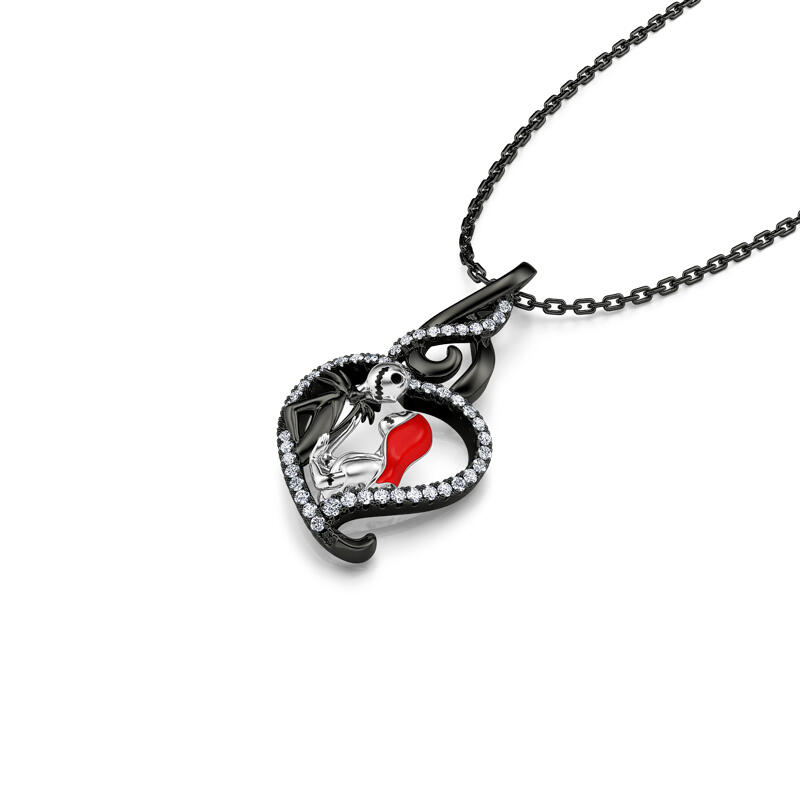 Jeulia "Everlasting Love" Skull Couple Sterling Silver Necklace