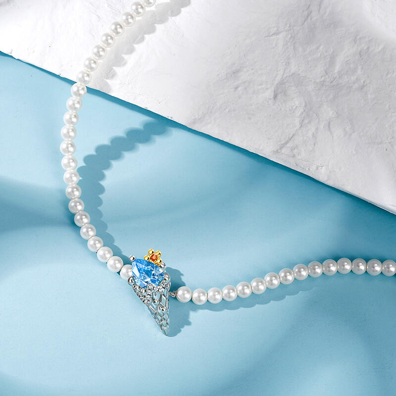 Jeulia "Take a Bite" Cultured Pearl Sterling Silver Necklace