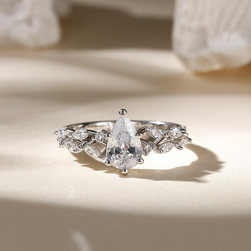 Jeulia Anillo 10K/14K/18K oro de boda con corte pera para mujer de oro 10K