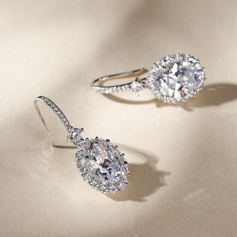 Jeulia Pendientes 10K/14K/18K oro de gota oro blanco de moissanita con corte ovalado para mujer