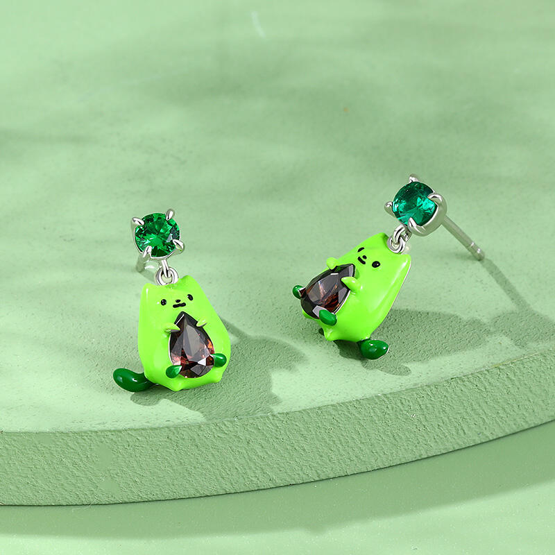 Jeulia Hug Me アボカドキャット エナメル スターリングシルバー イヤリング