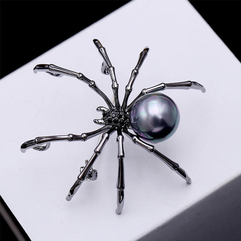 Jeulia Spider Design Black Pearl Copper Brooch
