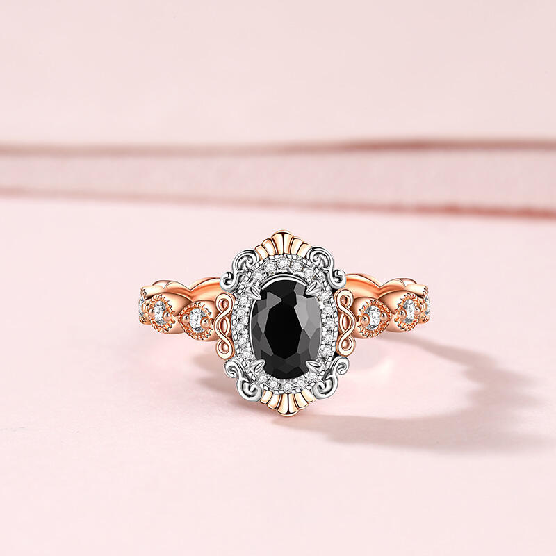 Jeulia Two Tone Halo Oval Cut Sterling Silver Ring