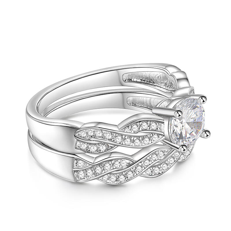 Jeulia Double Twisted Wedding Ring set Round Cut Sterling Silver