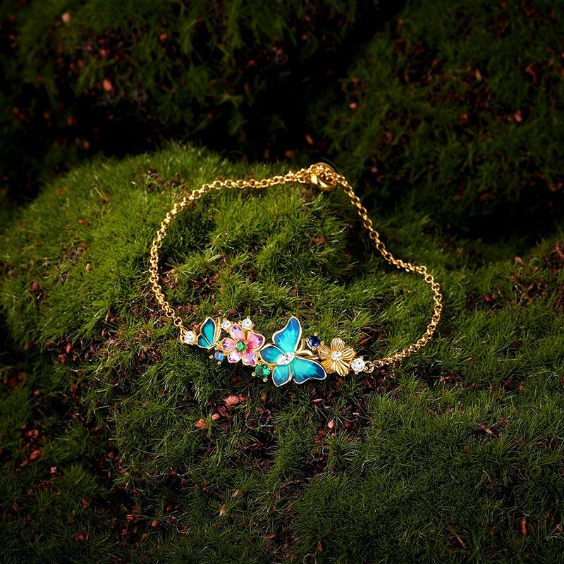 Jeulia Colored Enameled Floral Butterfly Bracelet