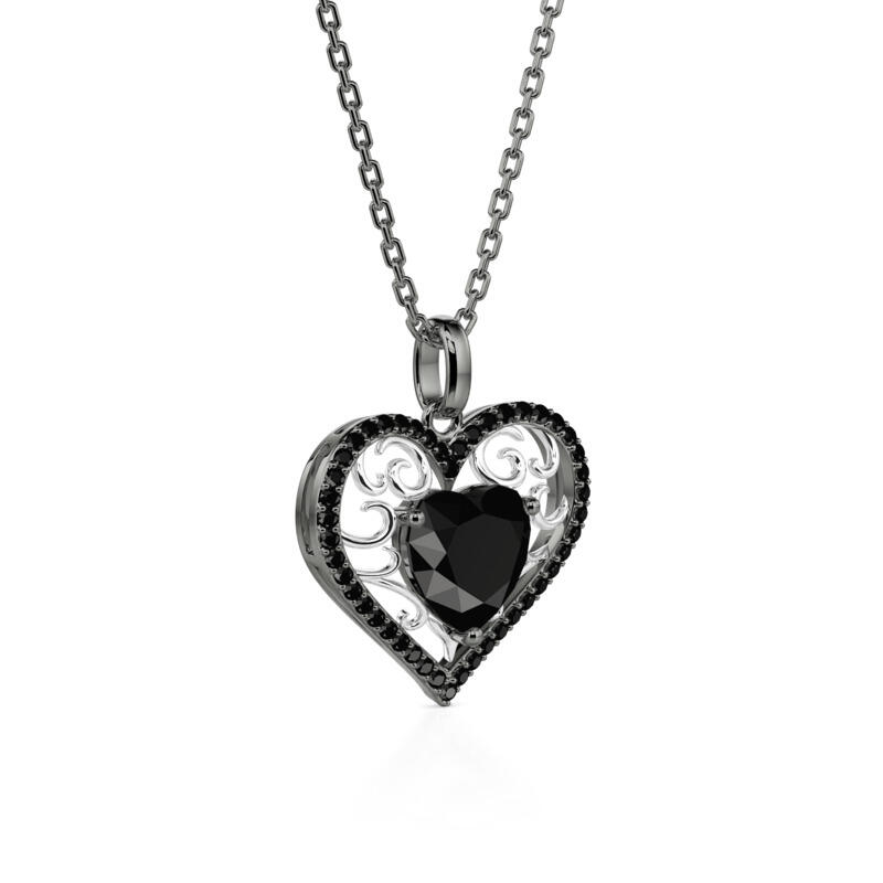 Jeulia Fashion Vine Black Heart Necklace Sterling Silver