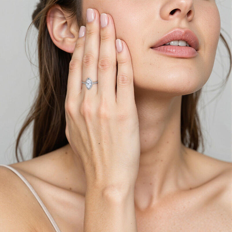 "My True Love" 1ct Marquise Cut Halo Engagement Ring