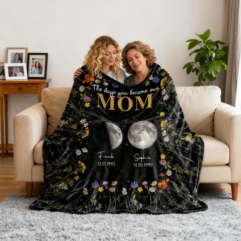 Couverture personnalisée avec photo de la lune et motif de fleurs le meilleur cadeau pour la fête des mères