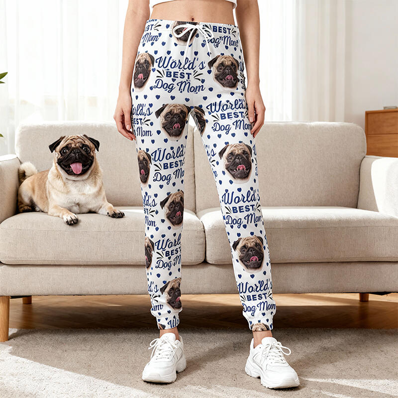Personalized Unisex Sweatpants World's Best Dog Mom Custom Photo Perfect Gift for Pet Lovers