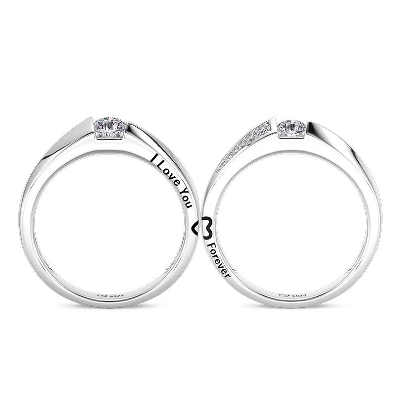 Jeulia True Love Vow Bypass Design Engraved Couple Rings Set