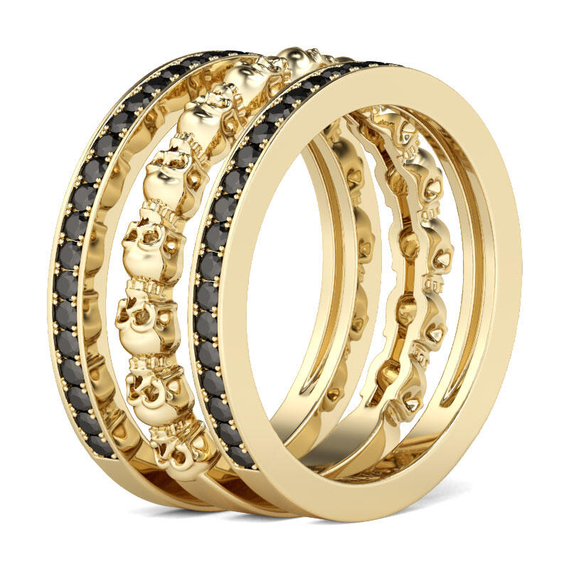 Jeulia 3連 コンビネーション ドクロ セット リング