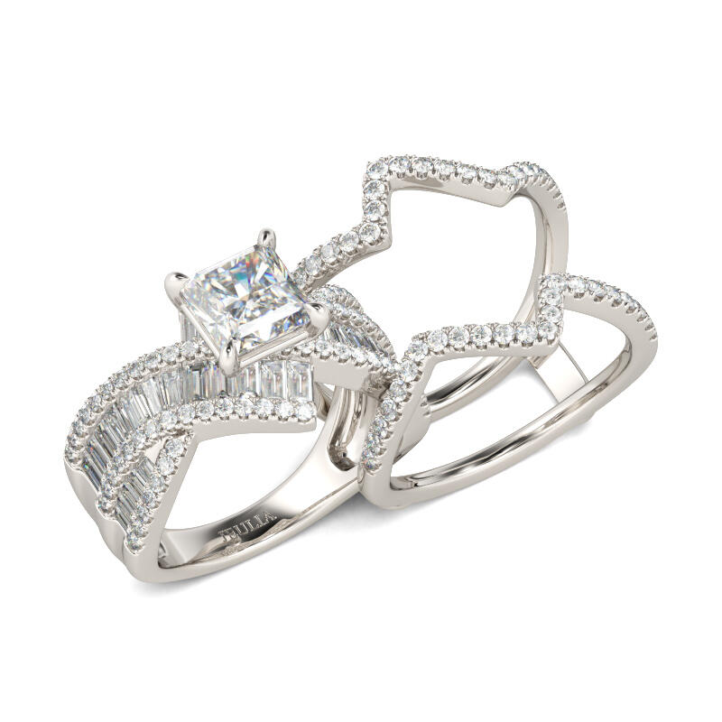 Jeulia Bypass Princess Cut Enhancer Sterling Silver Ring