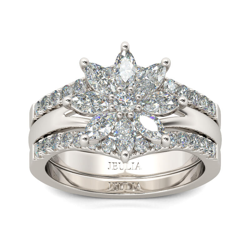 Jeulia Flower Marquise Cut Sterling Silver Ring Set