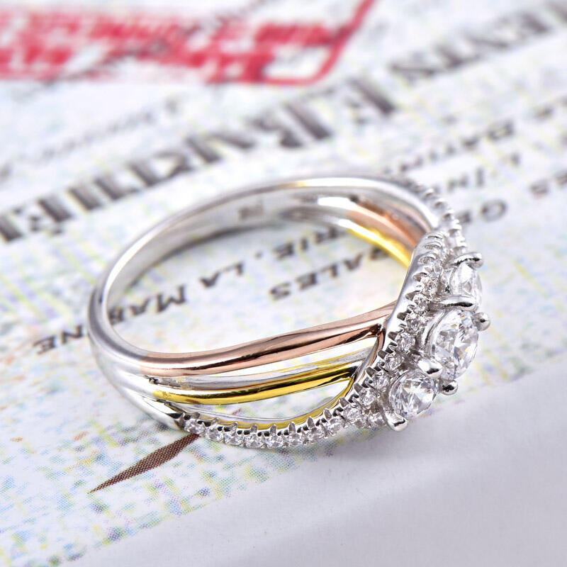 Jeulia Interwoven Three Stone Round Cut Sterling Silver Ring