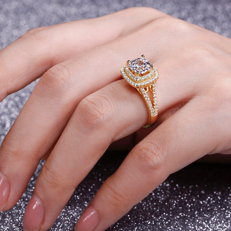 Jeulia Halo Anillo De Compromiso De Corte De Cojín De Plata Esterlina